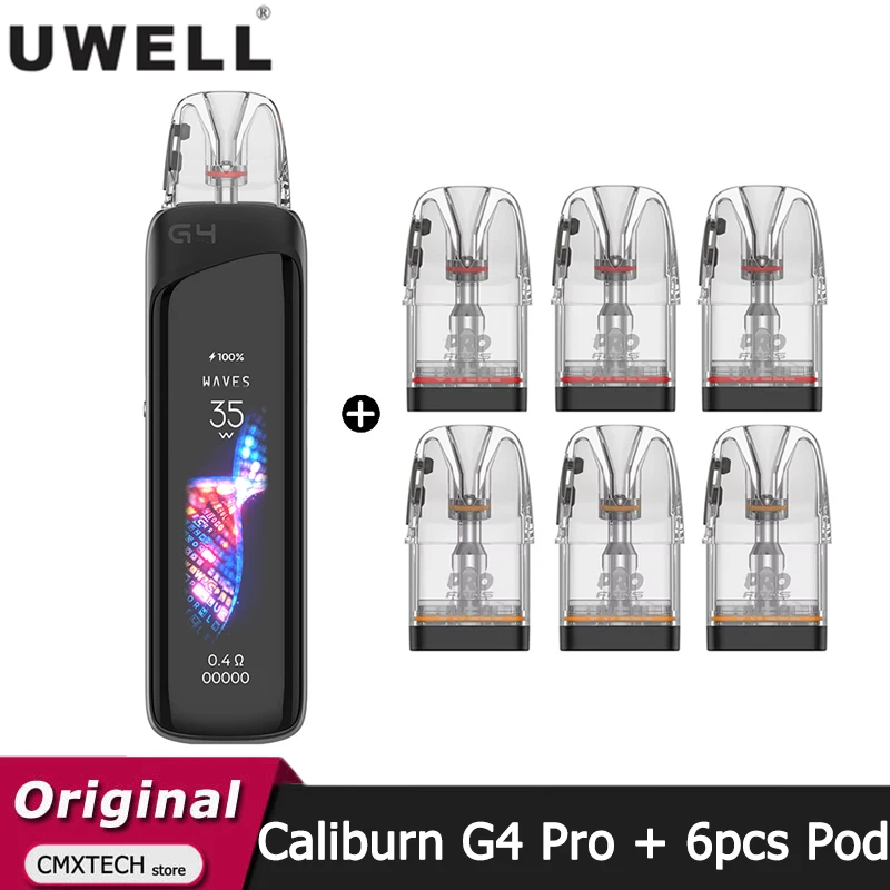Original E Cigarette Uwell Caliburn G4 Pro Kit 35W Vape 1800mAh +3pcs 0.4ohm & 3pcs 0.6ohm 3ML GPP Pod Cartridge Vaper Optional