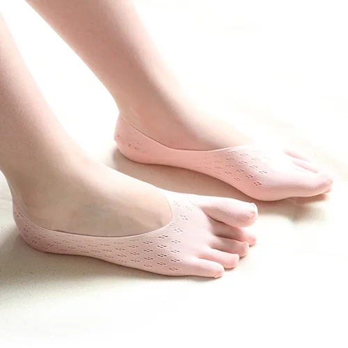 여성용 5 손가락 노쇼 양말, 얇은 통기성 나일론 통기성 얕은 입 탈취제 보이지 않는 발가락 실크 양말 여름 5 쌍 4