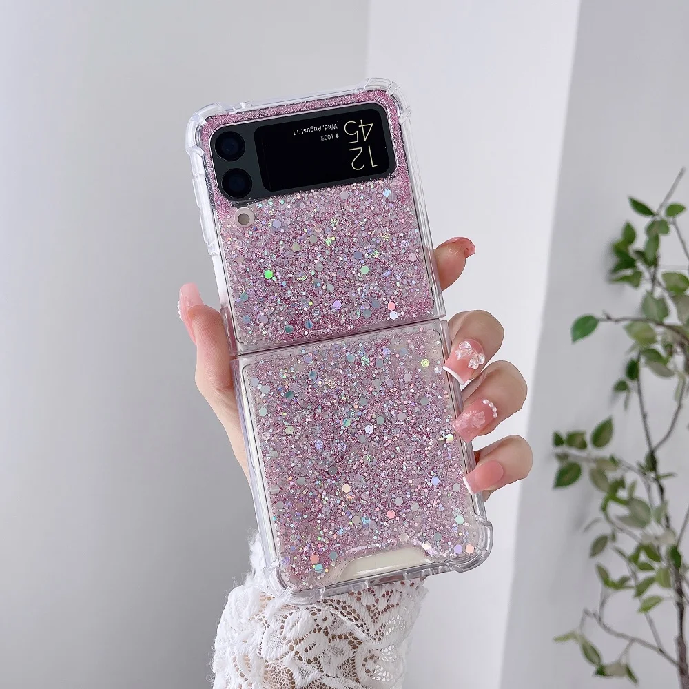 For Samsung Z Flip 3 Case Fantasy Sequin Transparent Folding Phone Case For Samsung Z Flip 4 Z Flip3 Shockproof Hard Back cover samsung flip3 case