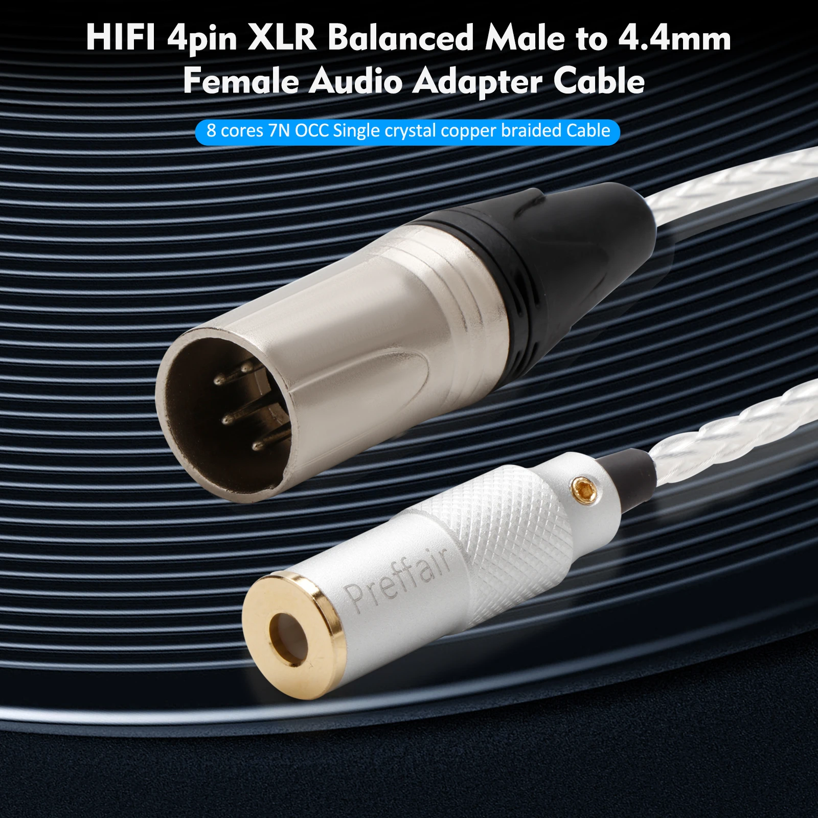 HiFi 6,35 mm/4 Pin XLR 3 Pin XLR auf 4,4 mm Buchse 7N OCC versilbertes Audio-Adapterkabel Einzelkristall-Kupferdraht – Detail 6