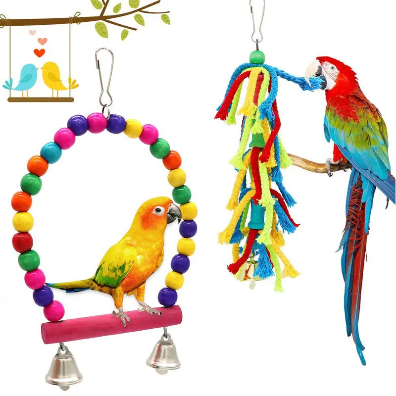 Bird Toy Combination Set Swing Cotton Rope Standing Stick Biting Bird Supplies Colored Parrot Toy 3