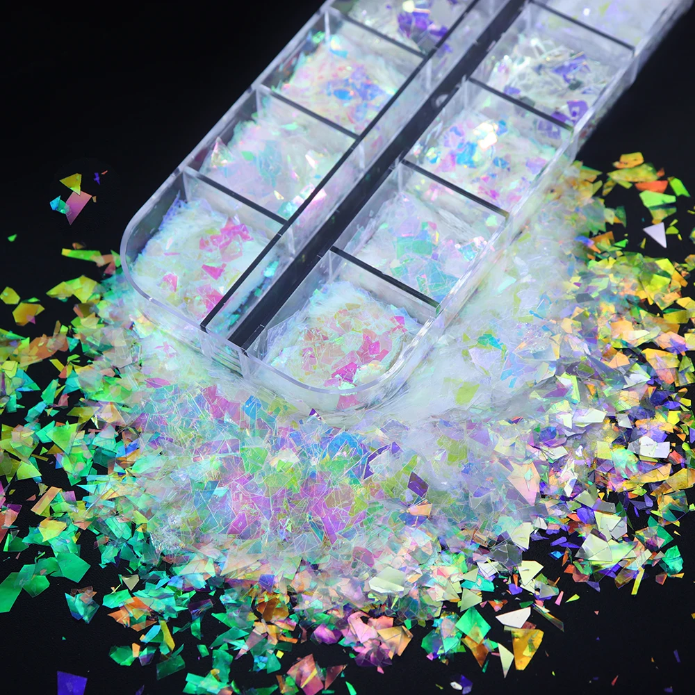 Iridescent Irregular Nail Glitter Flakes Nail Art Decoration AB Mermaid Broken Glass Foil For Manicure Design Nails Accessories 6