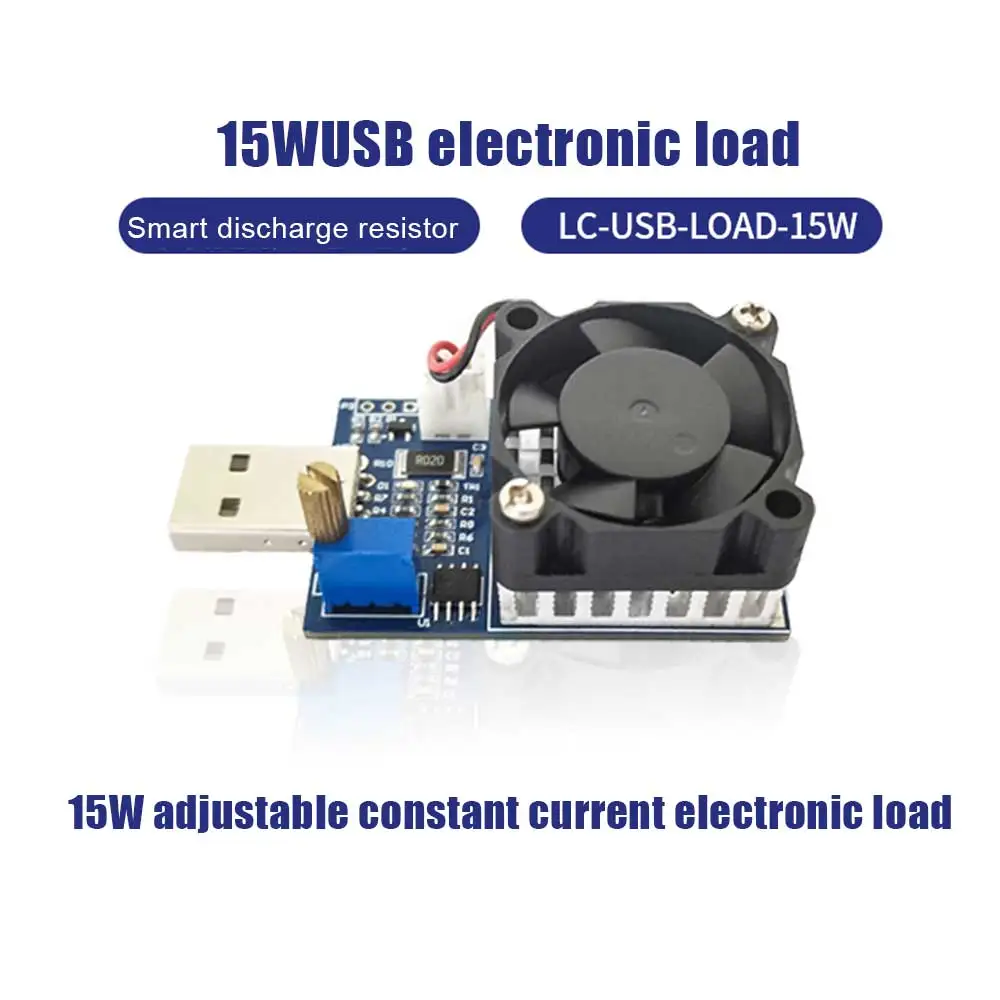 

15W Adjustable Constant Current Electronic Load Aging Discharger Intelligent Discharge Resistance USB Electronic Load with Fan