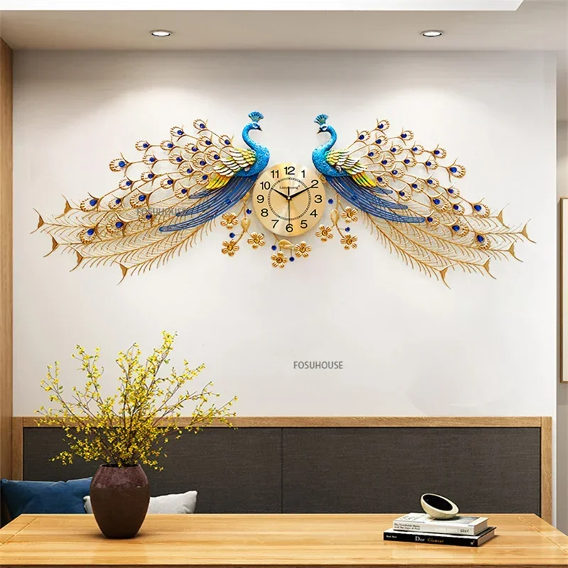 Modern Creative Wall Clock Wall  Peacock Clock Wall Clock Living Room Decoration Home Decor European Light Luxury Silent Clocks 5