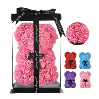 Orsetto di fiori di rosa di orsacchiotto artificiale da 25 cm con scatola Regalo romantico di San Valentino Fidanzata Donne Anniversario Forniture per feste di matrimonio 1