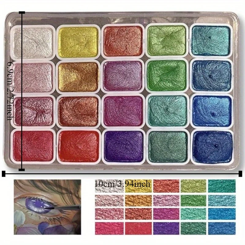 Watercolor Painting Set 20-Color Metal Portable Box Sparkling Pearl Solid