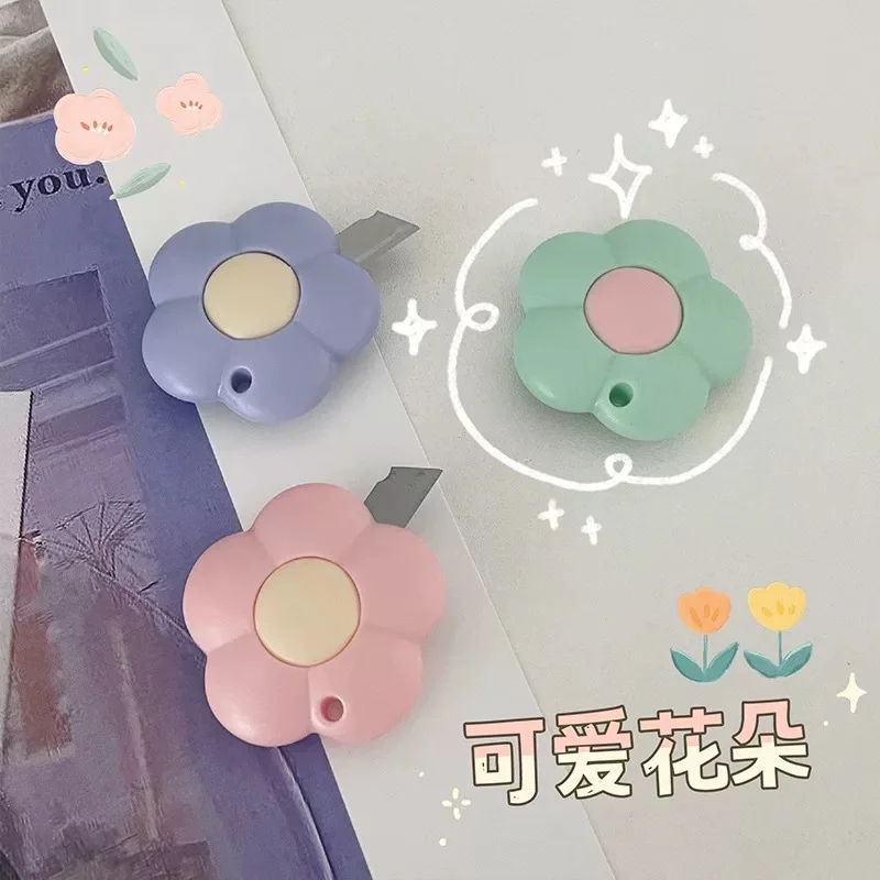 귀여운 꽃무늬 아트 유틸리티 나이프 카와이 미니 휴대용 종이 커터 안전 학생용 공예 절단 도구 꽃무늬 디자인 문구류