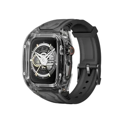 Luxury Transparent Case with Rubber Band & Cover for 44mm Series 6 5 4 SE (Black Black)