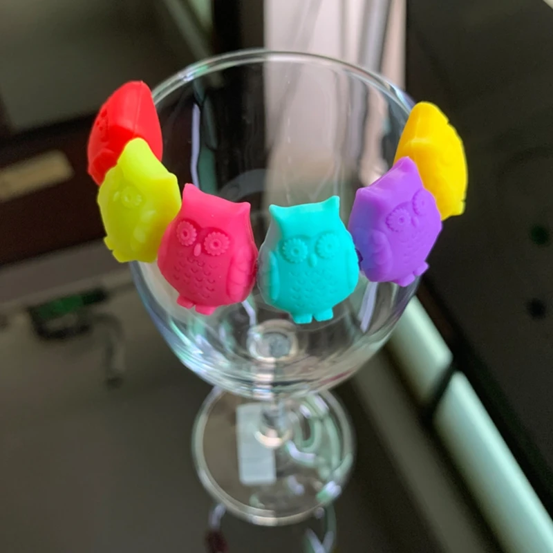 Red Wine Glass Markers Set of 6 Owl Silicone Drink Glass Tags Identification Cup Labels Signs For Party Bar