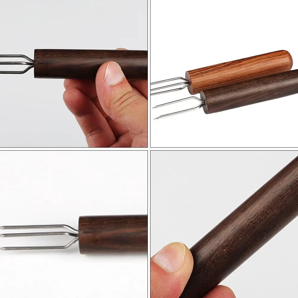 2 Pcs Moxibustion Fork Wood Handle Three Cone Prong Moxa Roll Extender Moxibustion Extension Needle Massage Tools Accessories