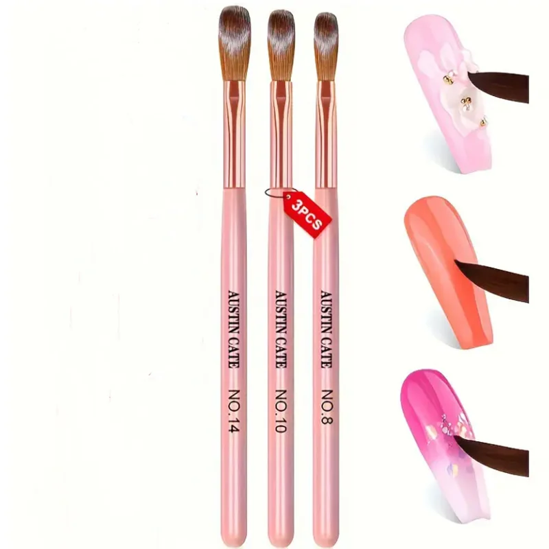 Nail Art Brush 3pcs Acrylic Nail Brush Set Size 8/10/14 Acrylic Powder Application Brushes Nail Art Extension & Carving Salon Tool