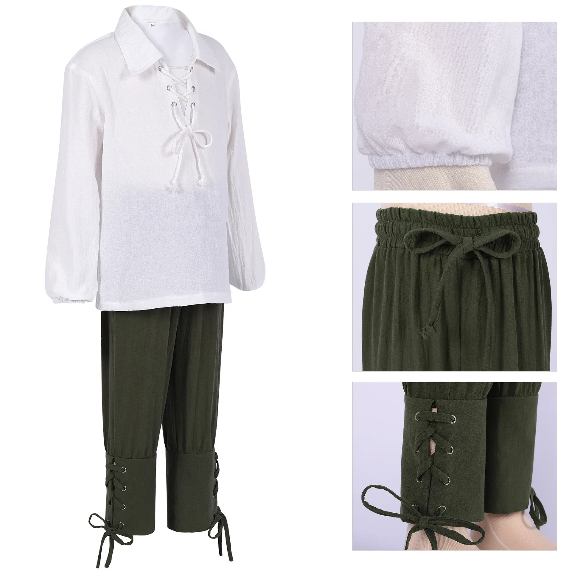 Kids Cosplay Costume Newly Halloween Boys Kids Renaissance Costume Set Medieval Pirate Shirt Pants Viking Costumes Accessories