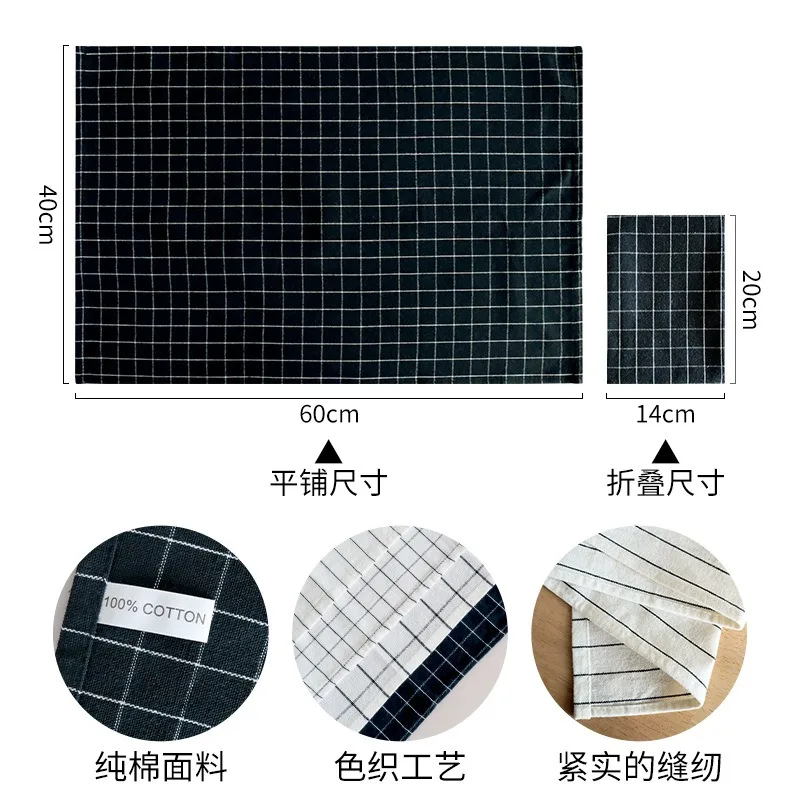 1Pc 40x60cm Plaid Striped Tea Towel Cotton Dinner Placemat Kitchen Dish Cloth Absorbent Table Napkin 5
