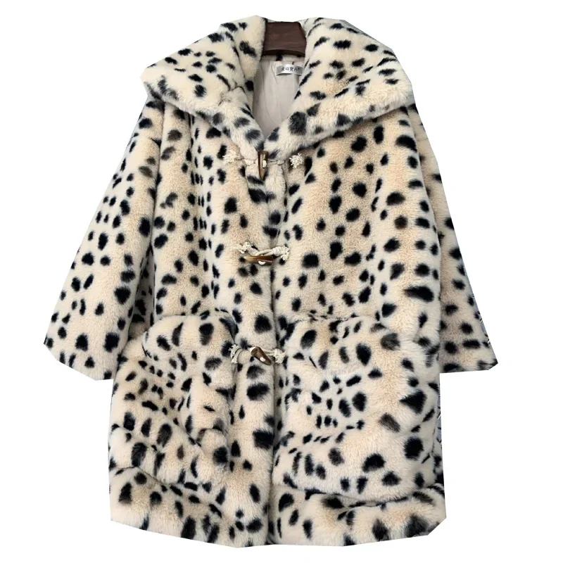 Spot Imitation Rex Rabbit Mao Mao Velvet Coat Imitation Fur Long Occupation Loose Winter Coat Horn Button Coat.