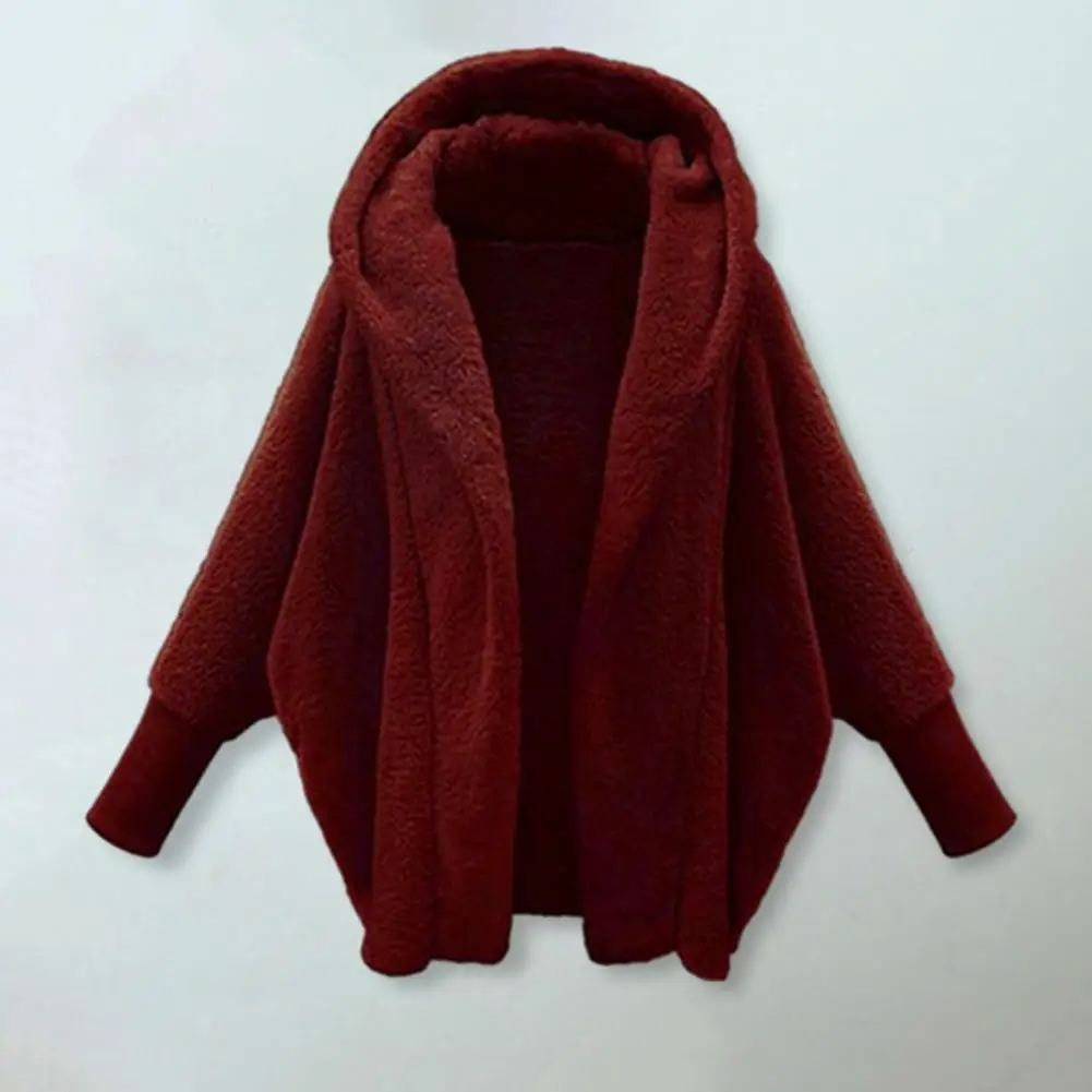 

Plush Splicing Design Coat Cozy Women's Plush Hooded Coat Long Sleeve Open Front Solid Color Fleece Jacket Stay Warm Stylish