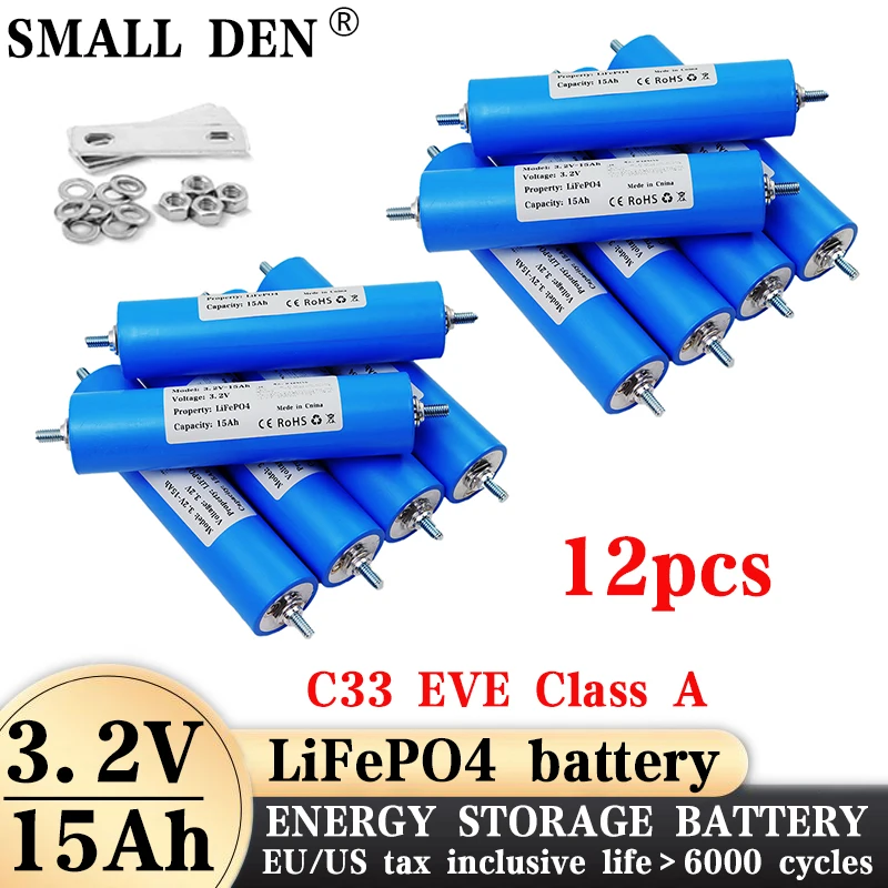 

Grade A 3.2V 15Ah LiFePO4 Battery C33 Lithium Phosphate Cell for 12V 24V Motorcycle Car motor Modification Inverter batteries