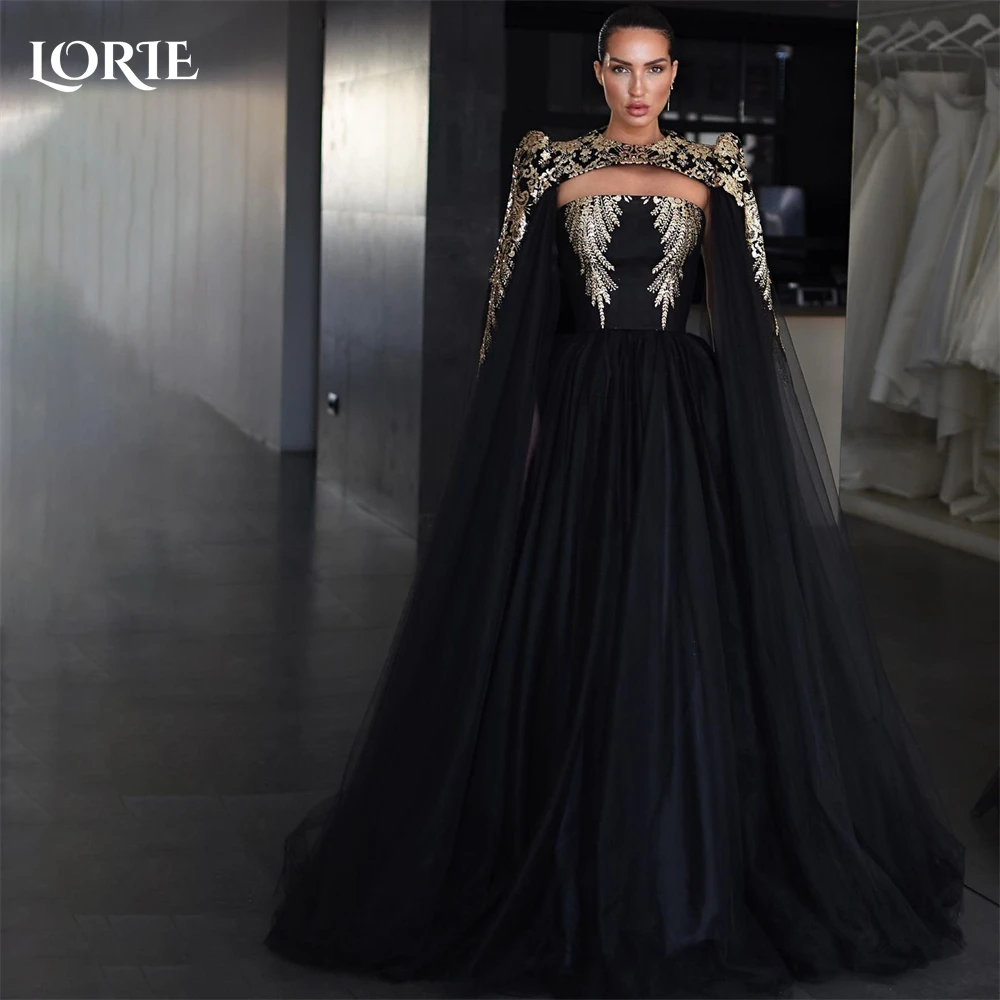 

LORIE Luxury Lace Glitter Formal Prom Dress A-Line Shiny Appliques Evening Dress Pageant Cape Occasional Celebrity Party Gowns