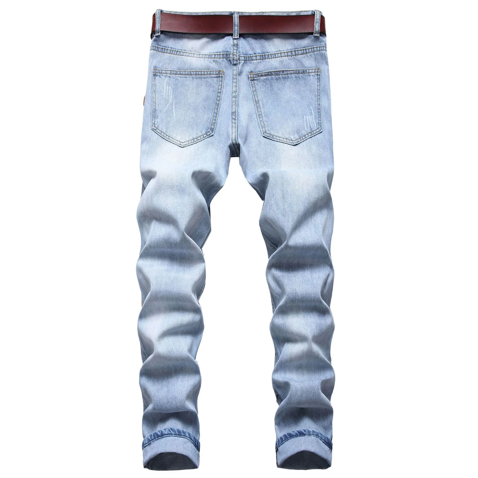 Europe and the United States new ripped jeans light youth straight leg mid-waist men's trousers