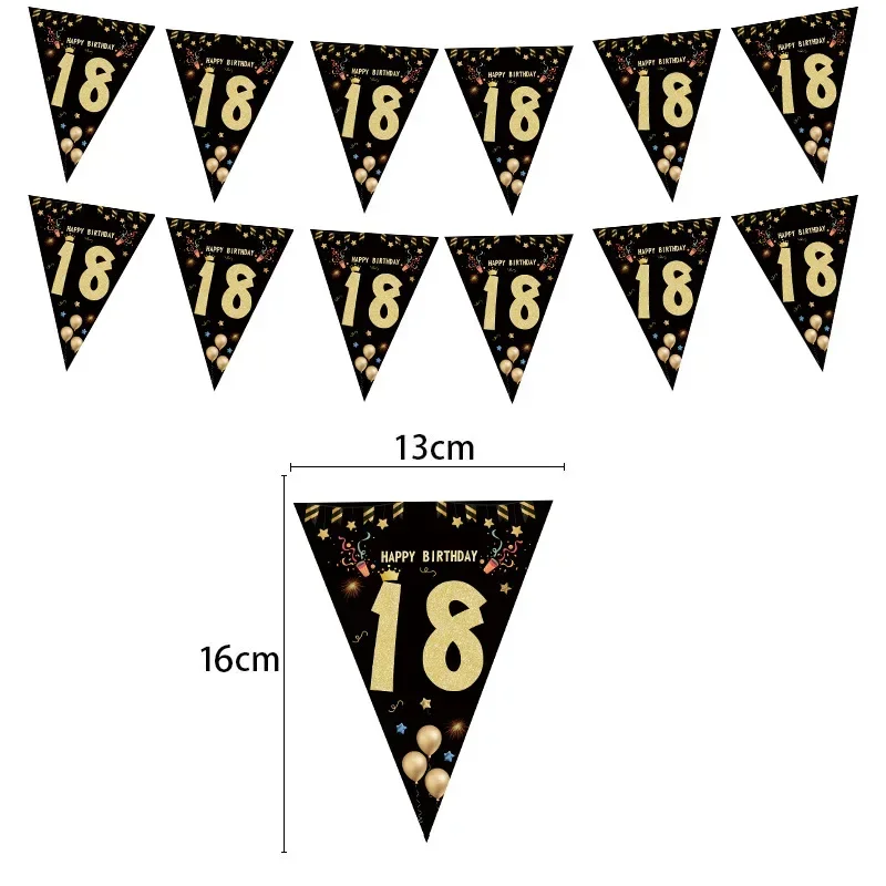 18 21 30 40 50 60 70 80th Birthday Party Decoration Classic Black Gold Flag Banner Pennant party decorations,birthday banner