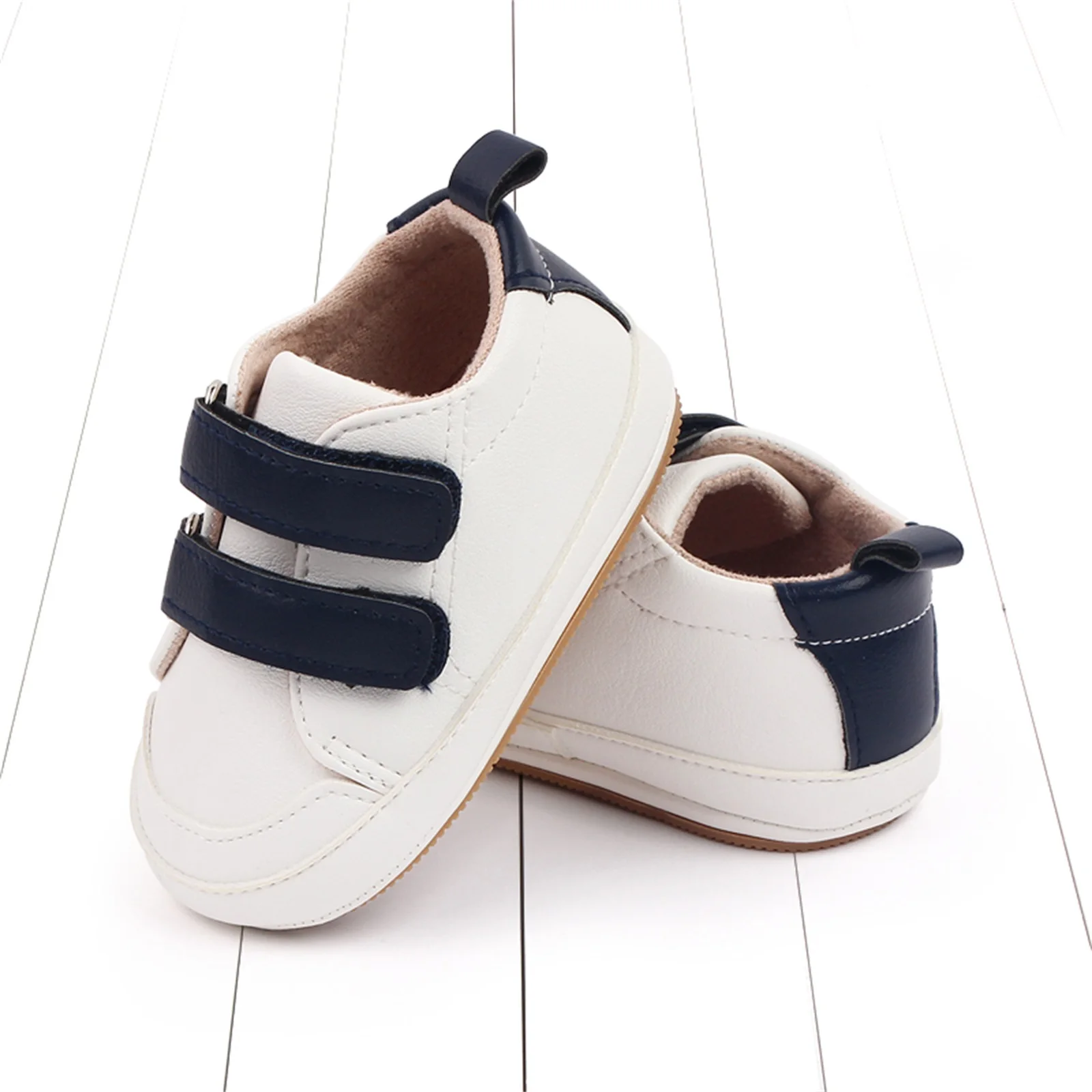 Infant Baby Boys Girls Moccasins Sneakers Solid Color/Contrast Color PU Leather Anti-Slip Sole Prewalker First Walker Shoes 4