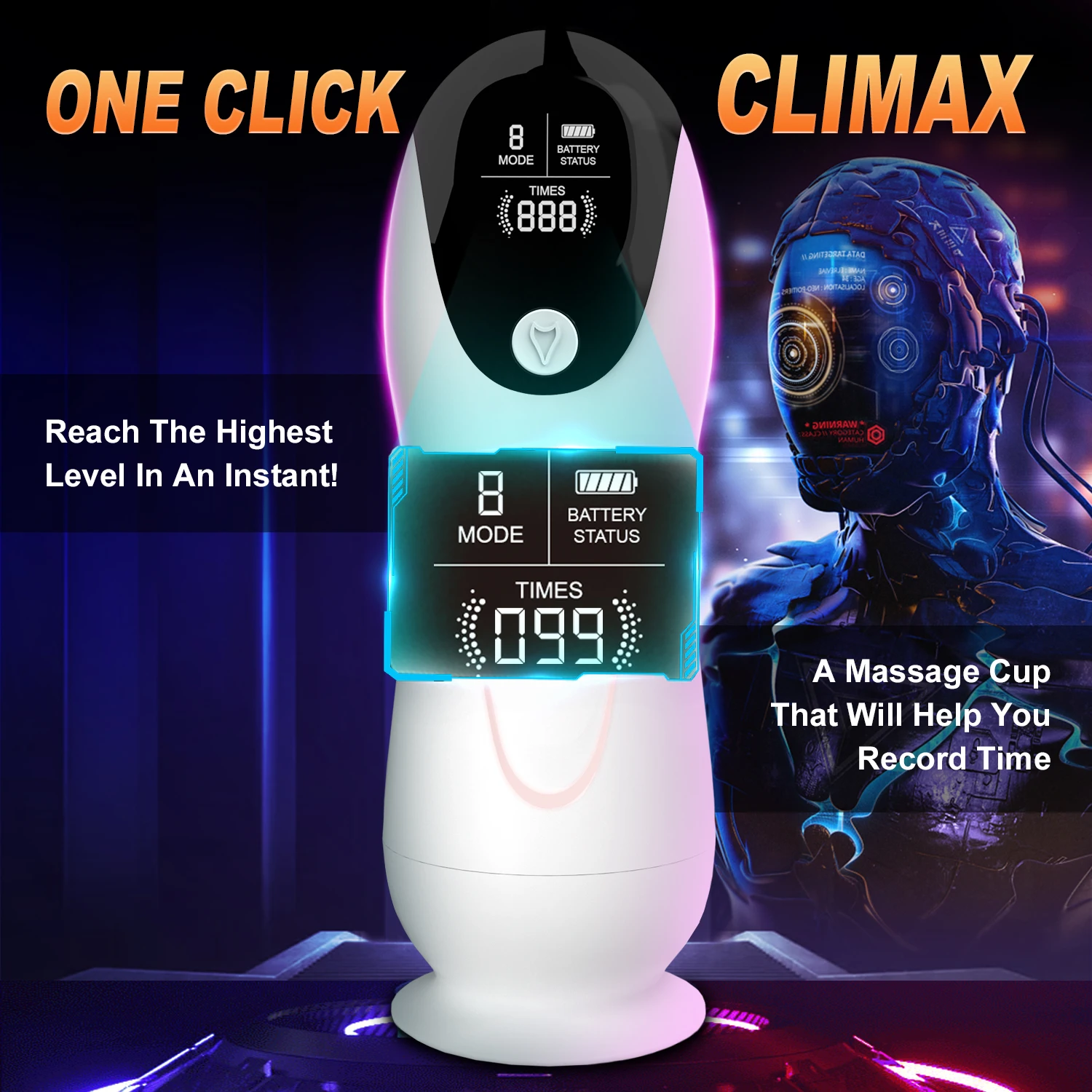 HeartCaptor Male Masturbator Cup with LCD Display, 8 Frequency Settings, TPE Vacuum Stroker - Details 2