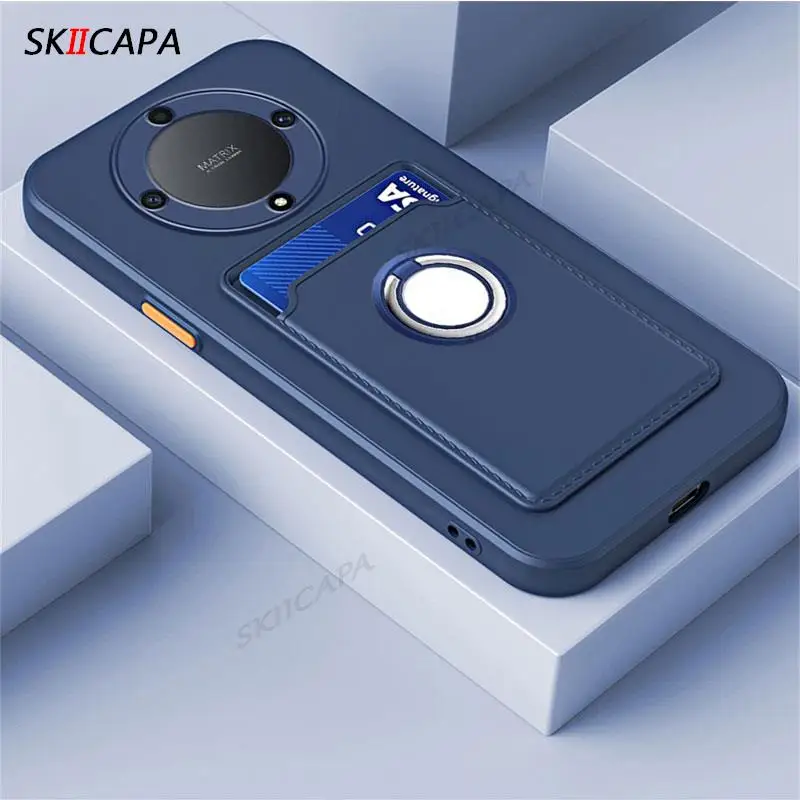 Candy Color Matte Silicone Wallet Case with Ring Holder - Card Slot & Soft Bumper Cover