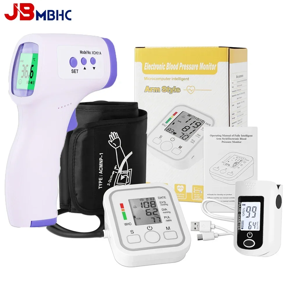 

Arm Blood Pressure Monitor Sphygmomanometer Tonometer Tensiometer + Pulse Oximeter Finger Clip Pulse Monitor + Body Thermometers