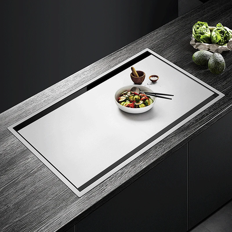 SUS 304 Stainless Steel Hidden kitchen Sink Single Flip Cover Hidden Sink Cup Rinser Handmade Brushed Stepped kitchen Sinks