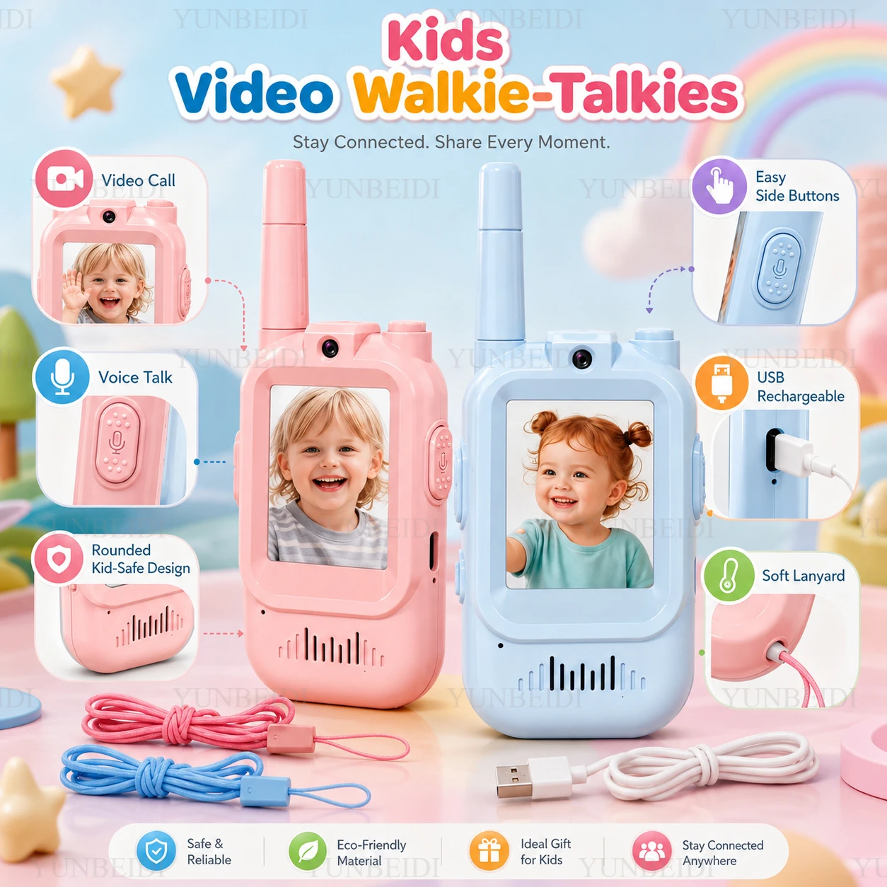 Walkie-talkie HD per bambini, 2 pezzi, 2 stili, interfono, ricarica USB, per interni ed esterni, giocattoli per bambini, regali di compleanno per ragazzi e ragazze dai 3 anni in su - immagine 2