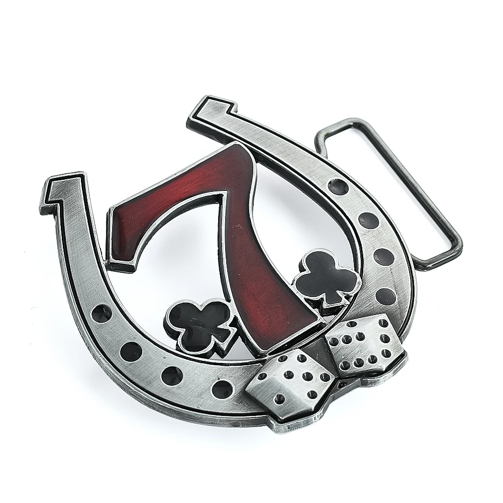 Alloy Equestrian Belt Buckle Lucky Number 7 Plum Pattern Dice Logo Western Cowboy Waistband Clasp Men\'s Jeans Accessories