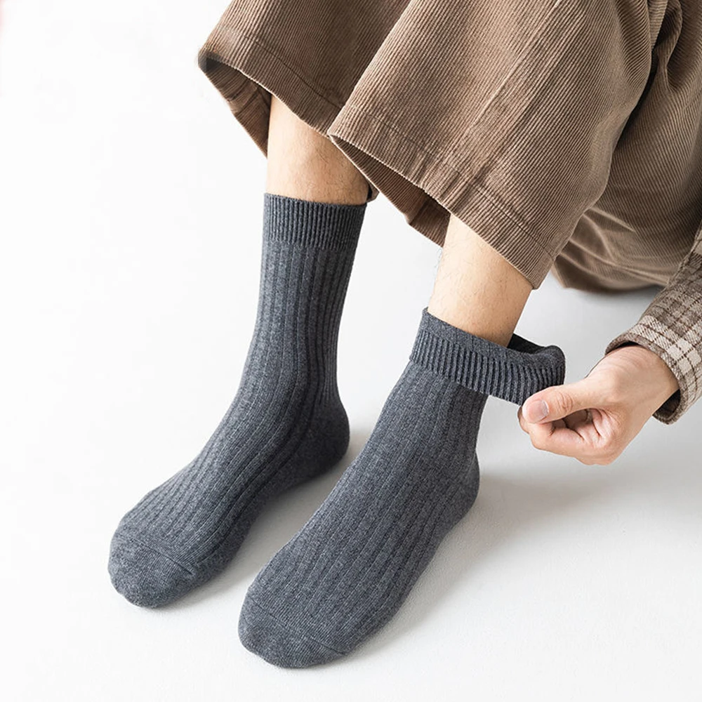 Men Cotton Socks 5Pairs Casual Harajuku Solid Color Comfortable Business Stripe Fun Socks Soft Simple Fashions Sports Sox Gift