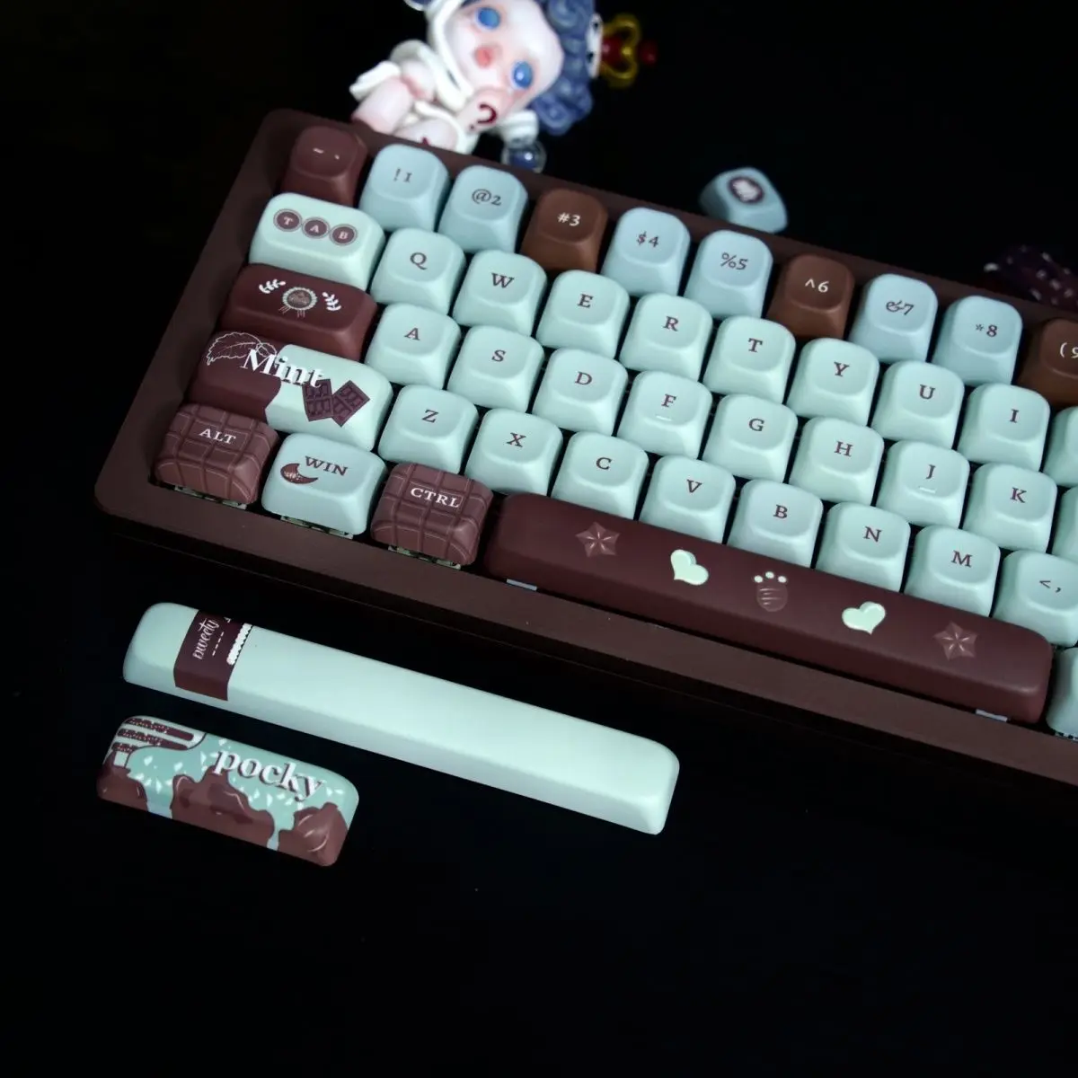 Teclado Mecânico Faça Você Mesmo Keycaps Blue Mint Frost Chocolate Keycaps Sublimação Pbt Eco Altura Bonito 138 Chaves