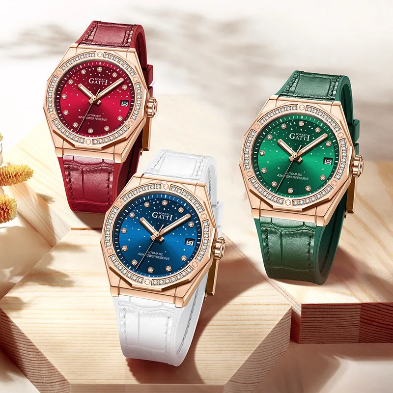 BONEST GATTI Ladies' mechanical watch with diamond inlay, fashionable waterproof watch
