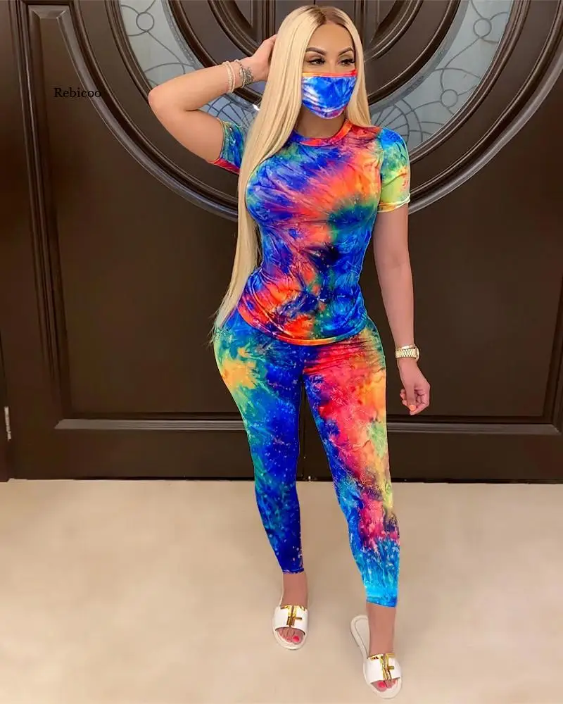 

Tie-Dye Clothes Set Women Summer Casual Two Piece Sportswear 2 Piece Outfit for Women Sweat Suit Short Sleeve Top and Shorts Set