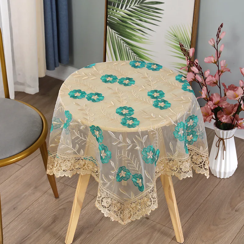 

Simple light luxury pastoral lace cover rectangular square table round table ins style yarn embroidered tablecloth mat