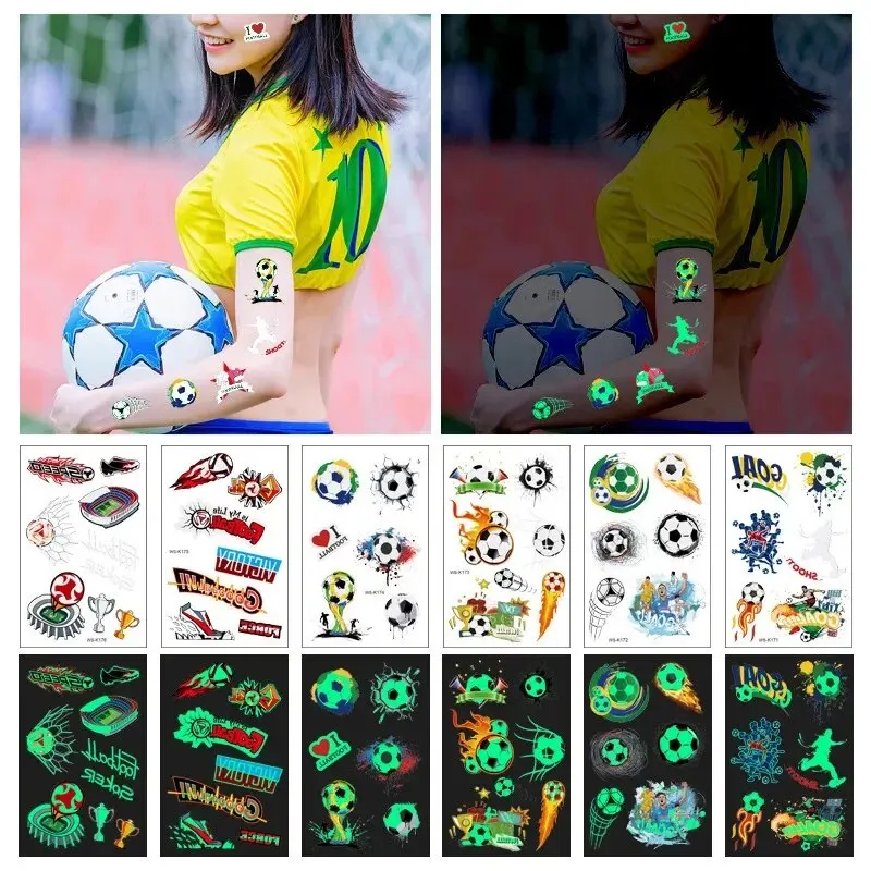 Football Luminous Tattoos for Kids Soccer Ball Temporary Tattoo Sticker Glow In The Dark Football Birthday Party Supplies football party toys