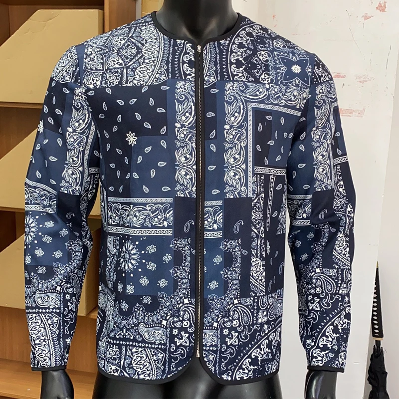 Men Bandana Jacket Streetwear Hip Hop Fashion Bomber Coat Outdoor Loose Lightweight Windbreaker Zipper Long Sleeve Baseball Tops