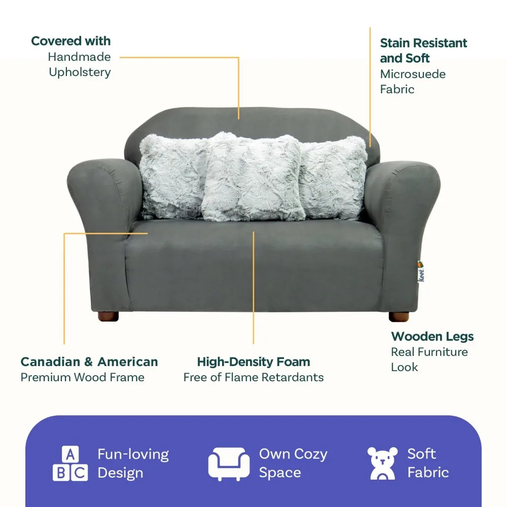 Plush Childrens Sofa with Accent Pillows, Sofa for Kids Room, Kids Sofa, Toddler Sofa with Three Fluffy Pillows 6