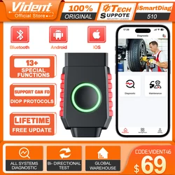 Vident iSmartDiag510 Full System Car Diagnostic Tools 13+ Reset Bi-Directional Control With CAN FD & DIOP Lifetime Free Update