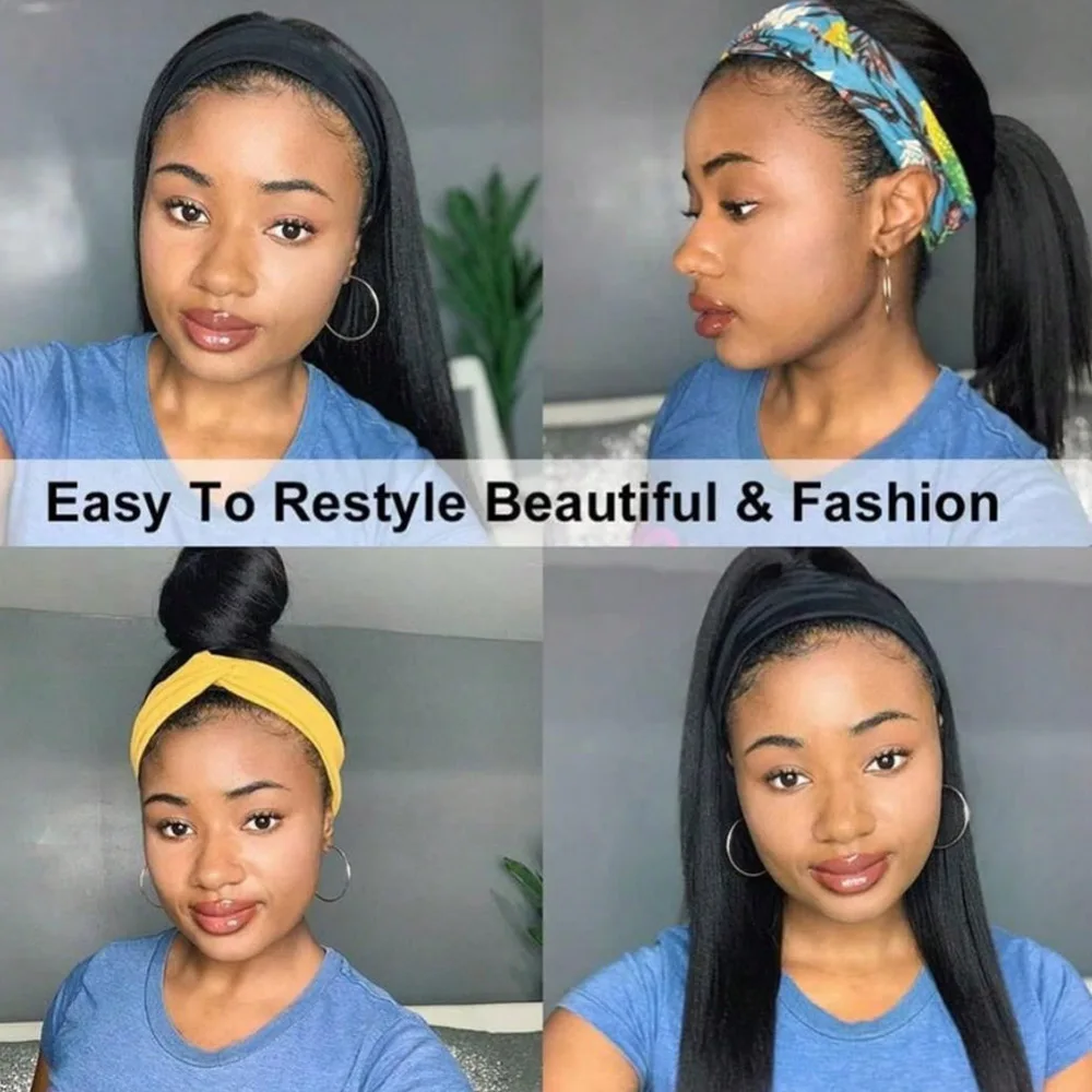 22 Inch Headband Wig Human Hair Wigs None Lace Front Wig Brazilian Virgin Hair Wear and Go Wigs for Black Women 200% Density