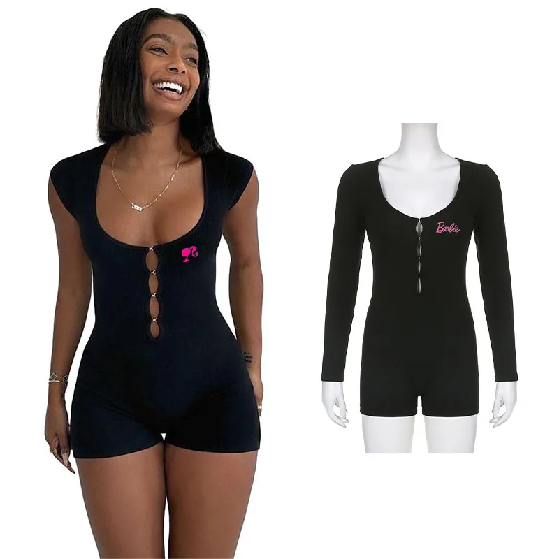 

European American Cartoon Barbie Long Sleeve Jumpsuit Hot Girl Slim Fit Versatile Hollow Fashion Spring Autumn Jumpsuit Women
