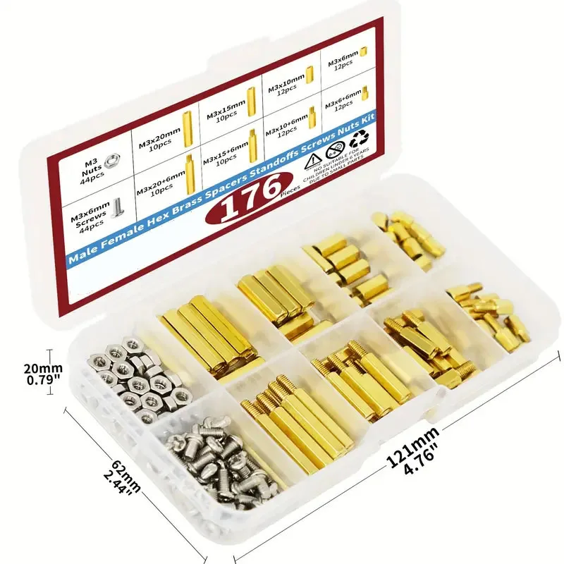 M3 Motherboard Standoffs Screws Nuts Kit 176pcs for DIY Computer Build