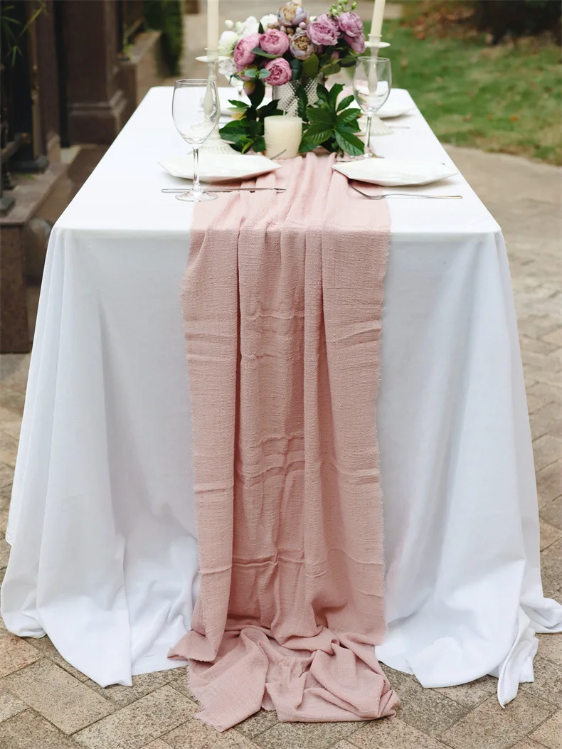 Description Picture 6 of itemGauze Cotton Wedding Table Runner Retro Pink Burr Texture Dining Napkins Gift Kitchen Table Runners Home Christmas Table Decor