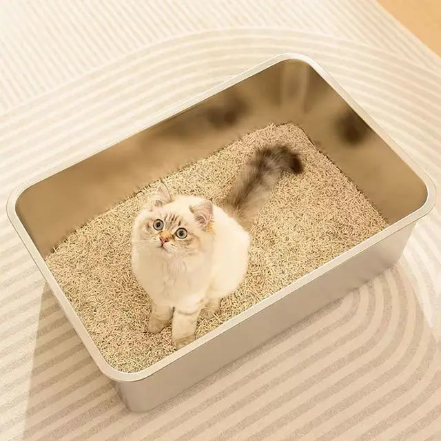New Stainless Steel Cat Litter Box Large Capacity Easy To Clean Cat Toilet High Sided Cat potty Cat 4