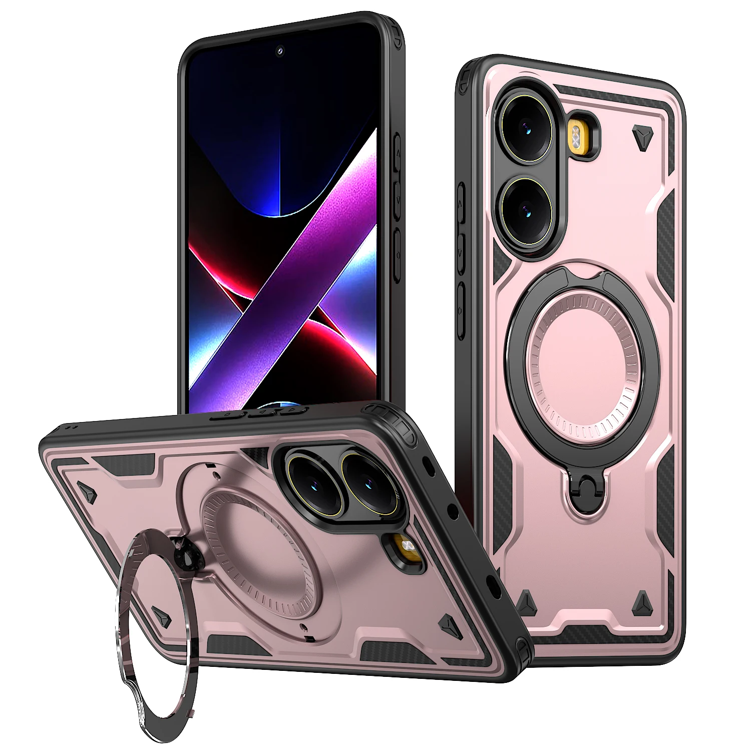 Poco X7 Pro 5G Shockproof Phone Case with Built-in Ring Kickstand and MagSafe Compatibility