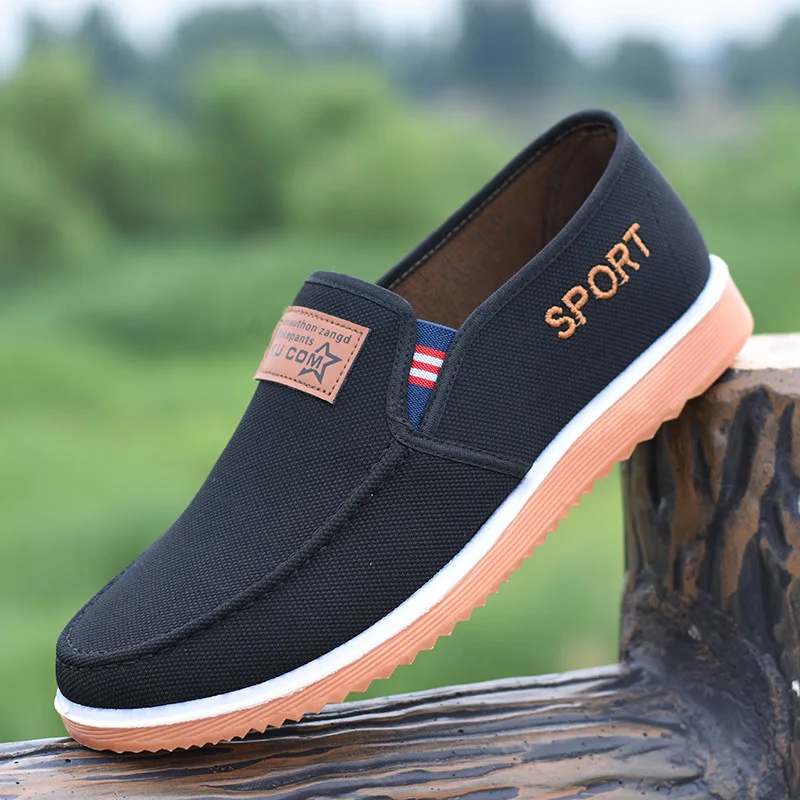 

2021 Summer Men Canvas Loafers Handmade Older Cloth Shoes Breathable Oxford Sole Slip On Flats Comfortable Male Driving Shoes
