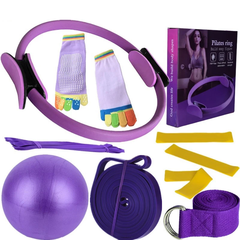 Pilates Circle 10-teiliges Set Yoga Ball 25 cm Latex Elastischer Ring Widerstandsband Stretchband Yoga Socken Fitness Set Tanzübung – Detail 3