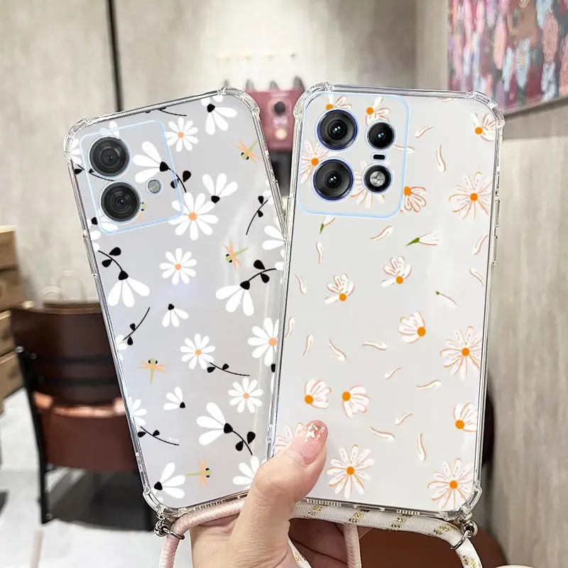 Fresh Flower Transparent Crossbody Lanyard Phone Case Cover