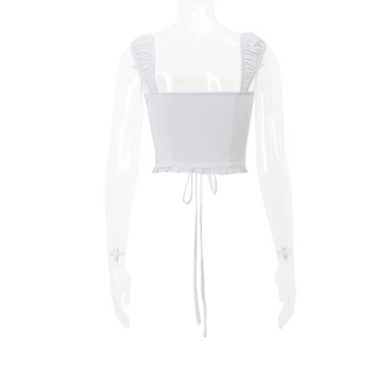 Fairycore Kawaii Lace Trim Front Tie Up T-shirt French Romatic Square Neck Crop Tops Chic Women Slim Fitted Tees Y2K Streetwear 5 Fairycore Kawaii Lace Trim Front Tie Up T-shirt French Romatic Square Neck Crop Tops Chic Women Slim Fitted Tees Y2K Streetwear