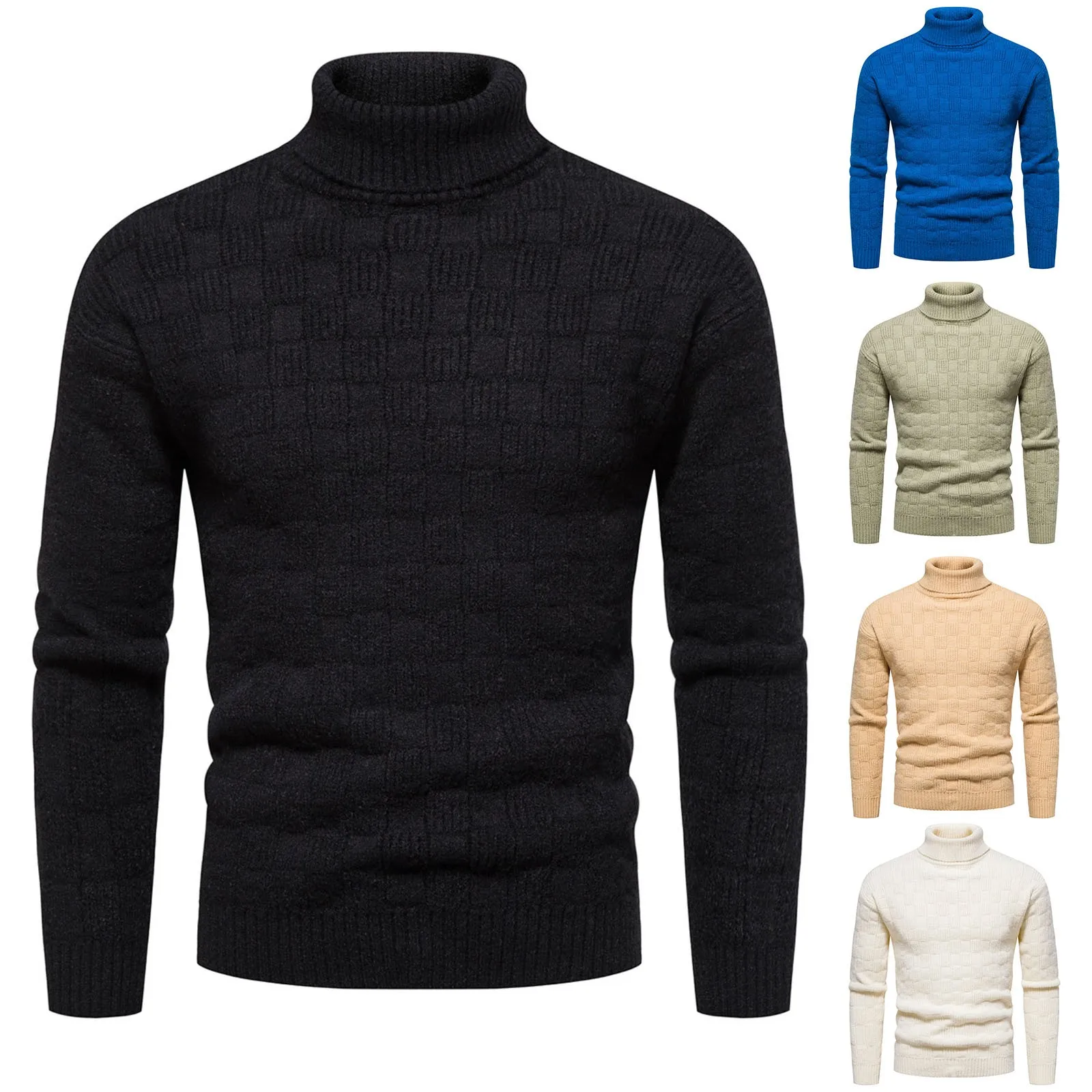 

Winter Knitted Wool Sweater Solid Color Sweaters High Neck Pullovers Knitting Sweaters For Men Warm Homewear Pull Homme Outfits